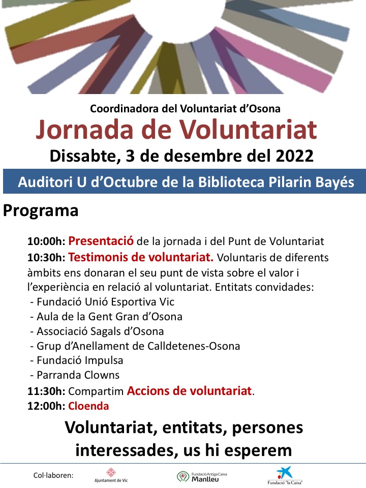 La Coordinadora del Voluntariat d’Osona organitza un acte entorn el voluntariat a la biblioteca Pilarin Bayés de Vic